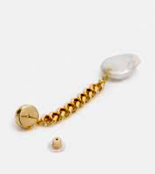 Dannijo Kate Gold Tone & Faux Pearl Asymmetric Chain Drop Earrings