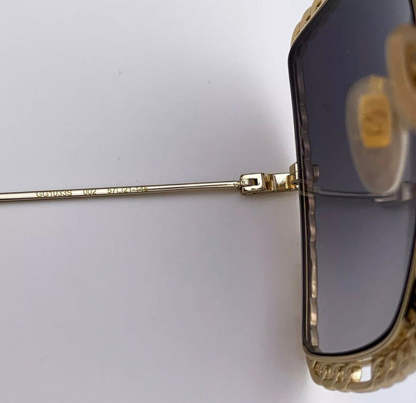 GUCCI GG1033S 002 Gold/Gray Gradient Rectangle Metal Women Sunglasses