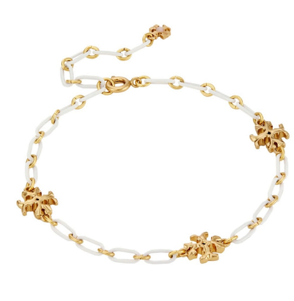 Tory Burch Roxanne 18K-Gold-Plated & Ivory Acrylic Logo Chain Bracelet