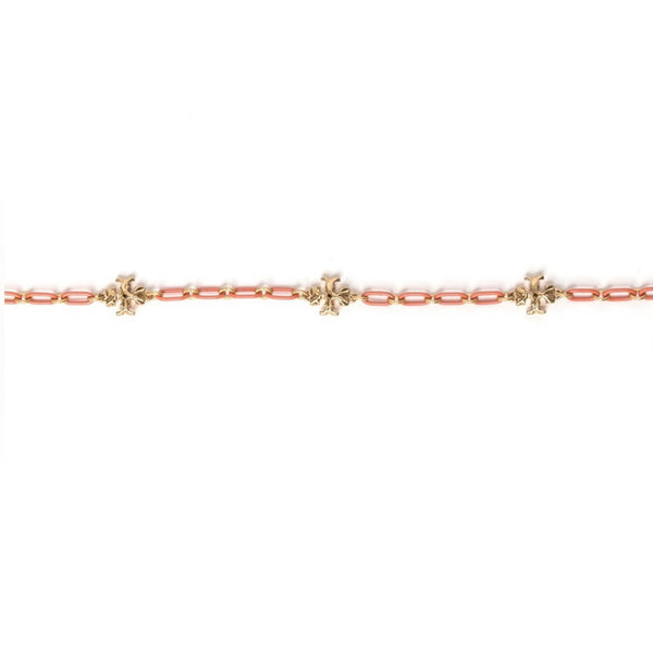 Tory Burch Roxanne 18K-Gold-Plated & Coral Acrylic Logo Chain Bracelet