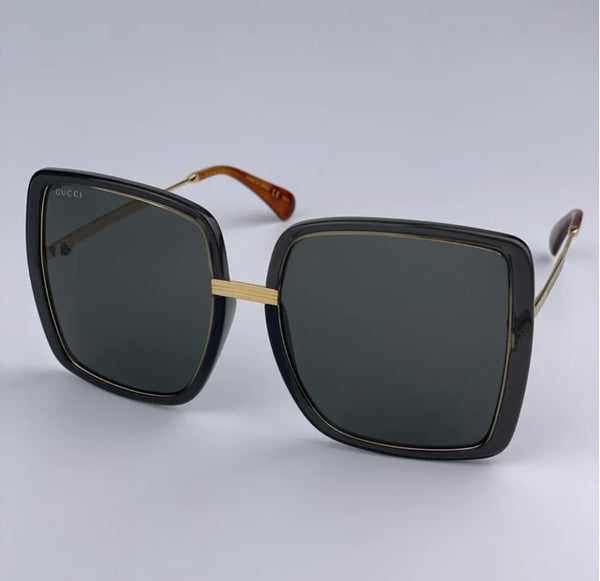 GUCCI GG0903S 001 Gold Gray Metal Square Oversized Women Sunglasses