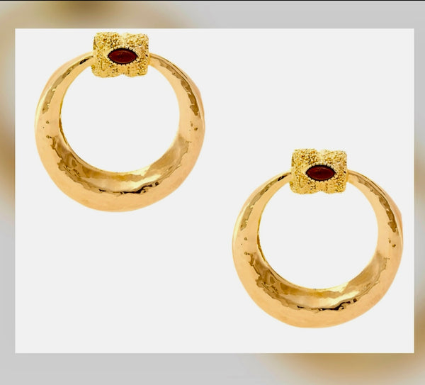 Gas Bijoux Meknes 24K Gold Plated Acetate Amp Glass Hoop Earrings Gold Marquise Glass Cabochon