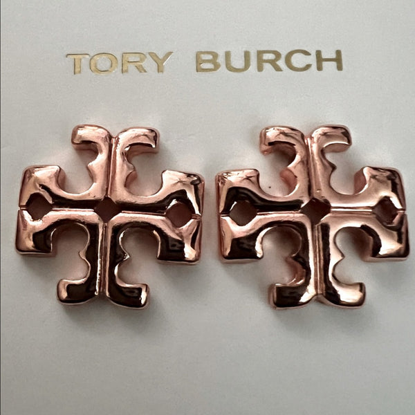 Tory Burch Rose Gold Roxanne Logo Stud Pierced Earrings