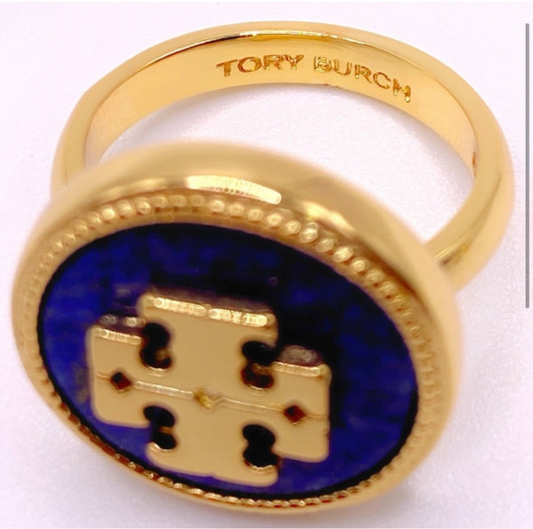 Tory Burch Gold and Blue Lapis Lazuli Ring Size 7