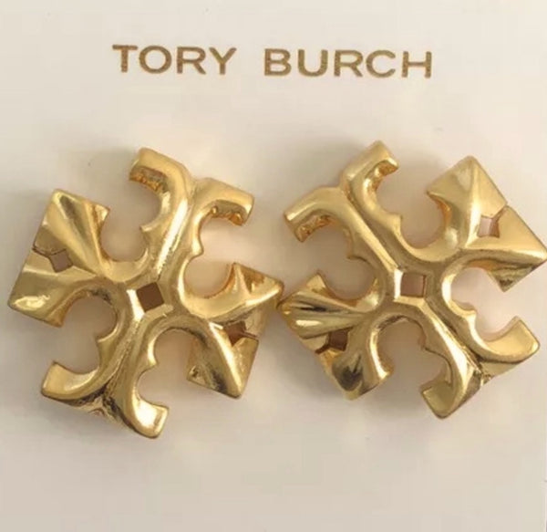 Tory Burch Double T Logo Roxanne Gold Medium Stud Earrings