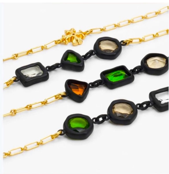 Tory Burch Roxanne Chain Necklace Black Resin & Glass