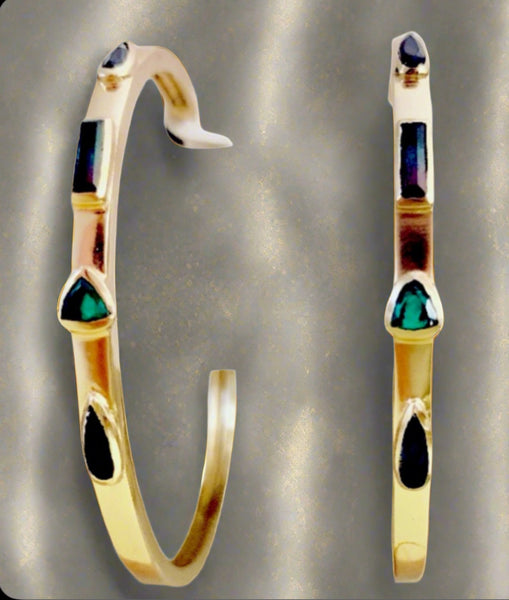 The Sole Society Hoop Gold Earrings with Multi Colorful Stones