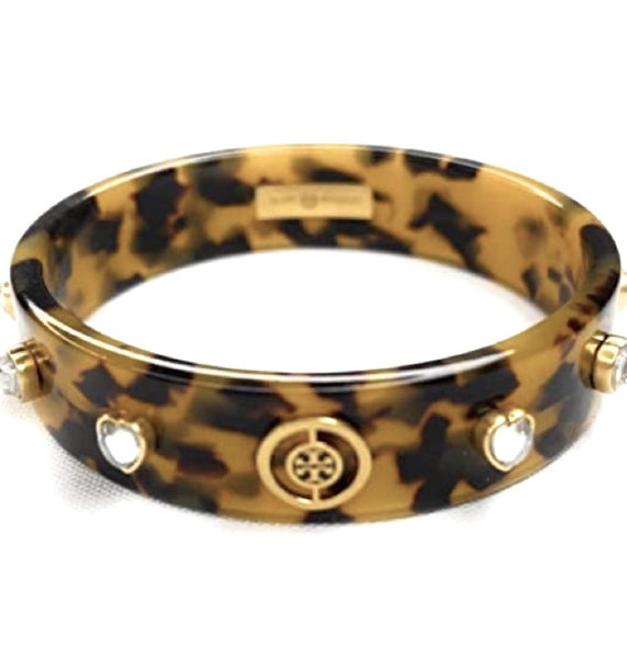 Tory Burch Split Circle Resin Tortoise Logo Bangle Bracelet