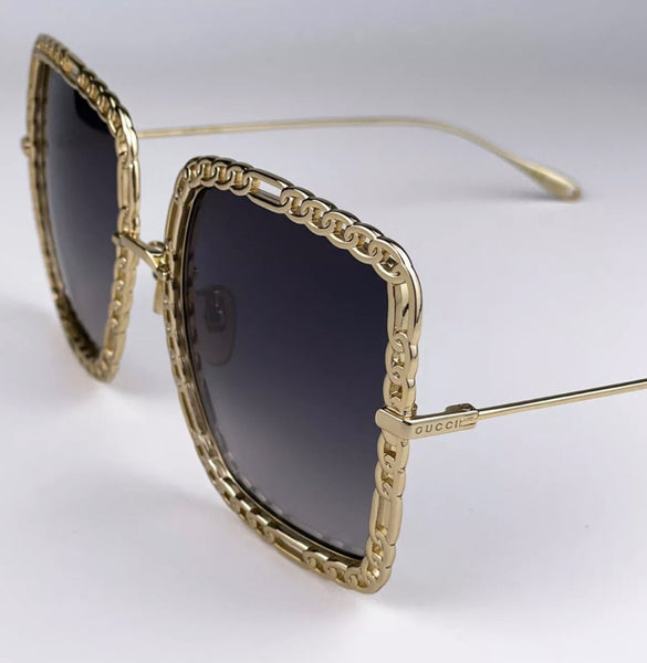 GUCCI GG1033S 002 Gold/Gray Gradient Rectangle Metal Women Sunglasses