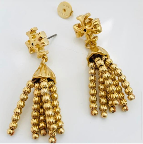 Tory Burch Roxanne Small Gold Tassels Drop Earrings