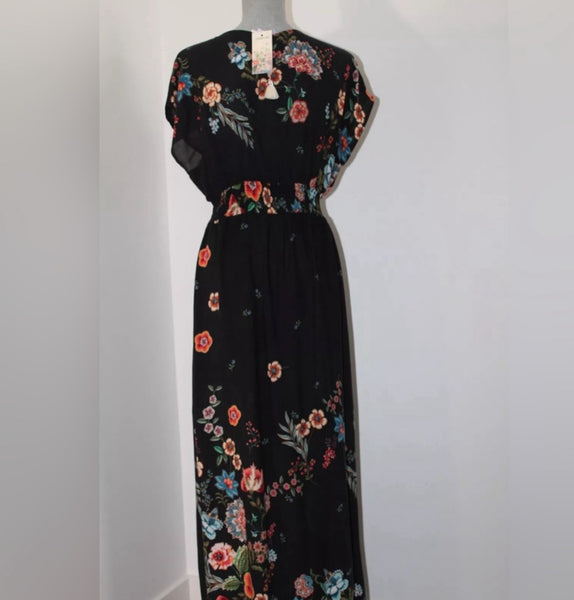 Johnny Was Ardell Black Floral Smocked Maxi Dress Size XX Large