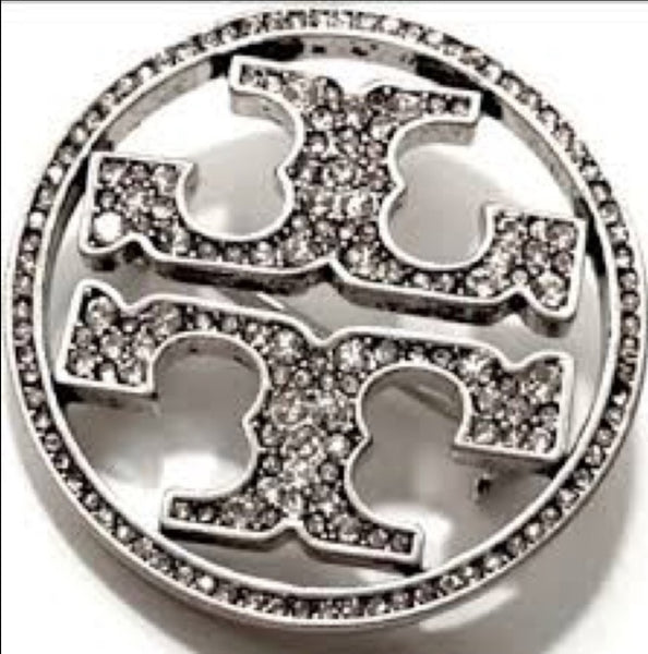 Tory Burch Silver And Crystal Pave Double T logo Brooch Pin