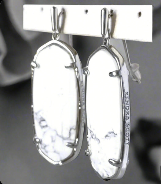 Kendra Scott Faceted Elle Silver Drop Earrings In White Howlite