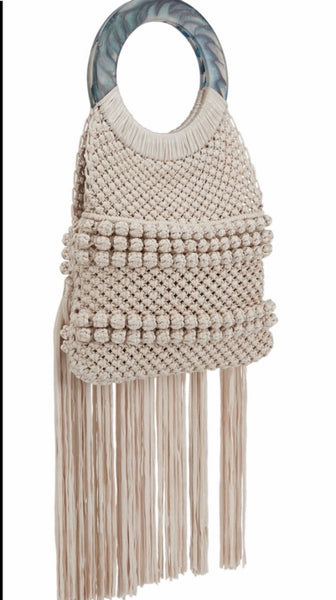 Cleobella Monaco Beige Macrame Fringed Tote or Crossbody Bag