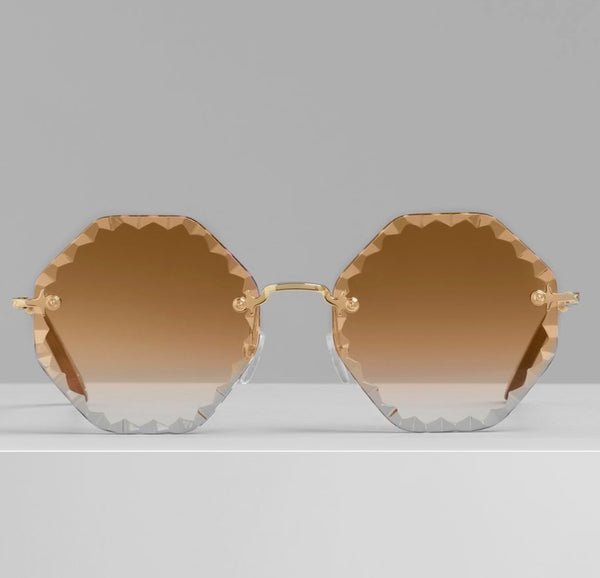 Chloé Rosie Octagon Sunglasses Metal Yellow With Gradient Brown Tinted Lenses