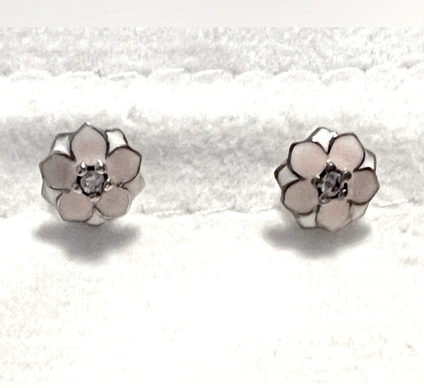 Pandora Pink Magnolia Blooms Stud CZ Earrings