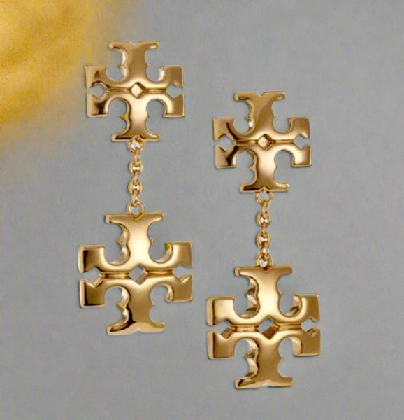 Tory Burch Gold Signature Kira Lineal Logo Earrings