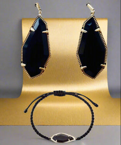 Kendra Scott Muriel Friendship Bracelet & Muriel Drop Earrings In Gold/Black Cats Eye