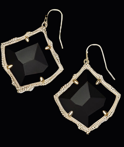 Kendra Scott Kirsten Drop Black Glass Gold Earrings