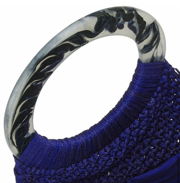 Cleobella Monaco Cobalt Macrame Fringed Tote or Crossbody Bag