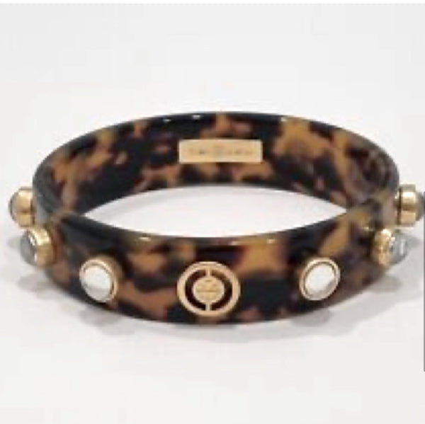 Tory Burch Split Circle Resin Tortoise Logo Bangle Bracelet