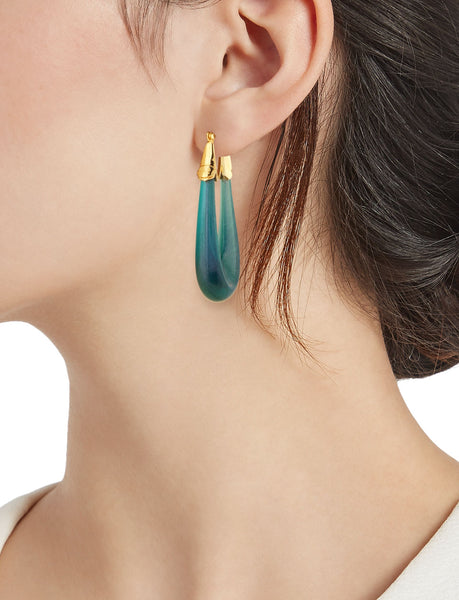 Gas Bijoux Ecume 24K-Gold-Plated & Acetate Elongated Blue Hoop Earrings