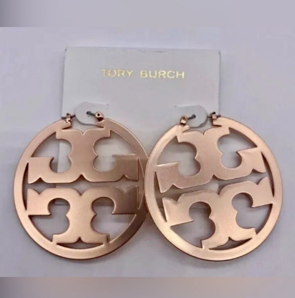 Tory Burch Rose Gold Miller Hoop Pierced Earrings