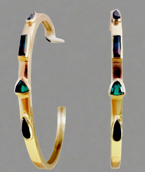 The Sole Society Hoop Gold Earrings with Multi Colorful Stones