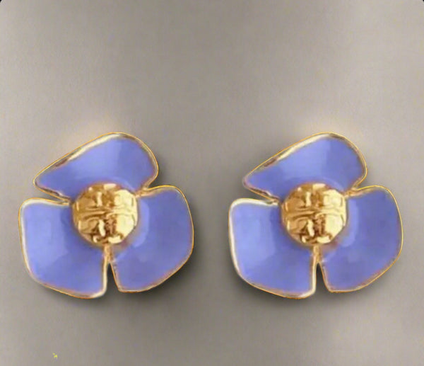 Tory Burch Lilac Gold Fleur Logo Stud  Earrings