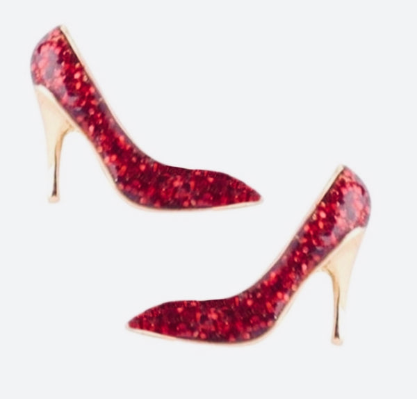 Kate Spade Red Glitter 12k Gold-Plated High Heel Shoe Stud Earrings.