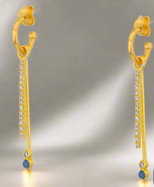 The Sole Society Double Stick Gold, Blue Agate And Crystals Huggies Earrings