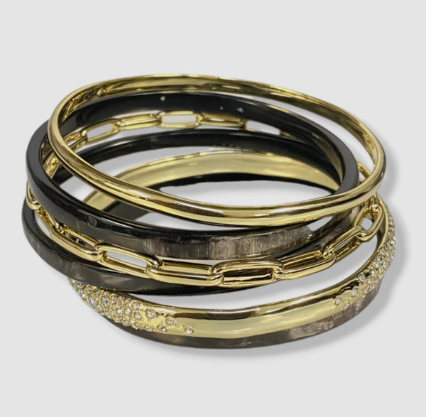 Akola Women's Black 10k Gold Plated 6-Piece Zuri Bangle Bracelet