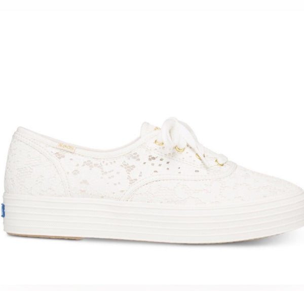 Keds Triple Cream Painted Crochet Platform Sneakers Size 11 M