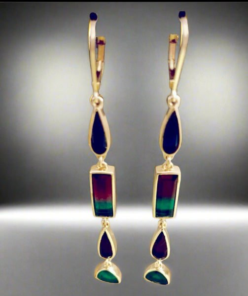 The Sole Society Hoop Gold Lineal Earrings with Multi Colorful Stones