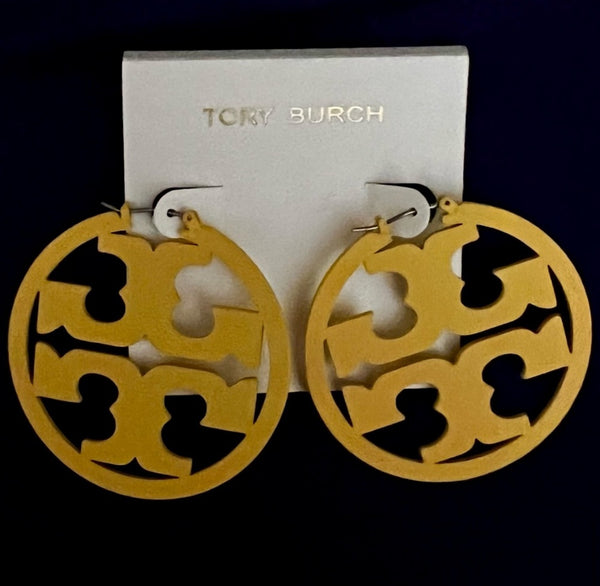 Tory Burch Miller Yellow Painted Hoop Earrings