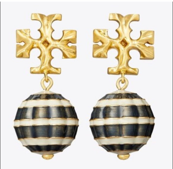 Tory Burch Roxanne Small Drop Earrings Rolled Brass Navy Multi