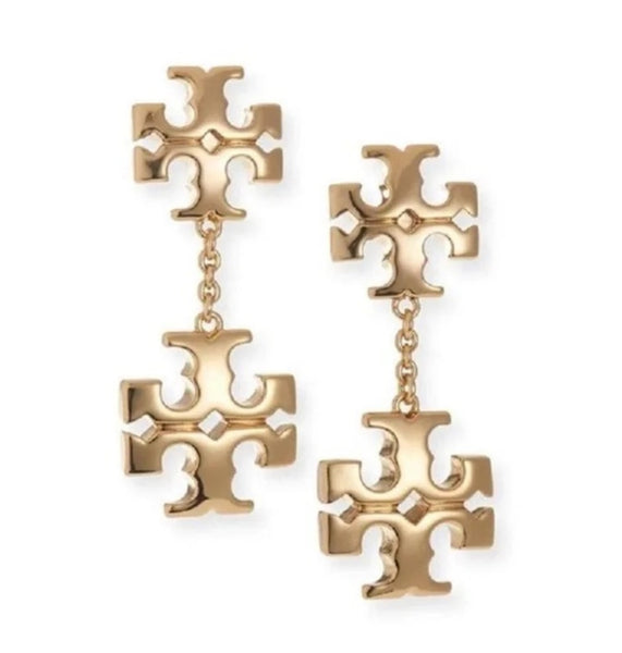 Tory Burch Gold Signature Kira Lineal Logo Earrings