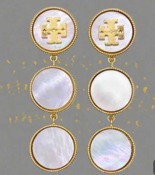 Tory Burch Semi Precious Lineal Drop Mother of Pearl Earrings