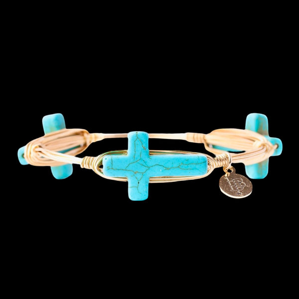 Bourbon And Boweties Bangle Bracelet The Jacob Turquoise Cross Large Size