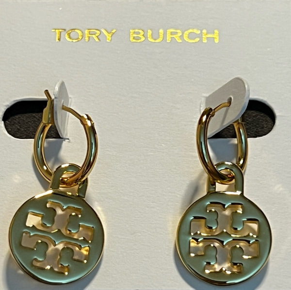 Tory Burch Gold Signature Charm Logo Drop Earrings