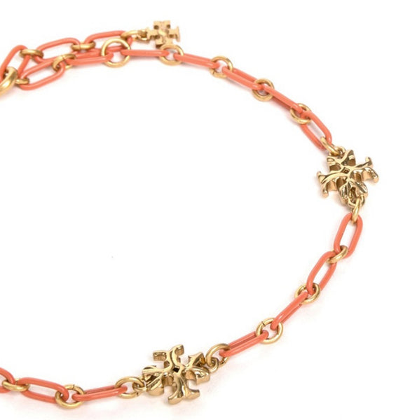 Tory Burch Roxanne 18K-Gold-Plated & Coral Acrylic Logo Chain Necklace