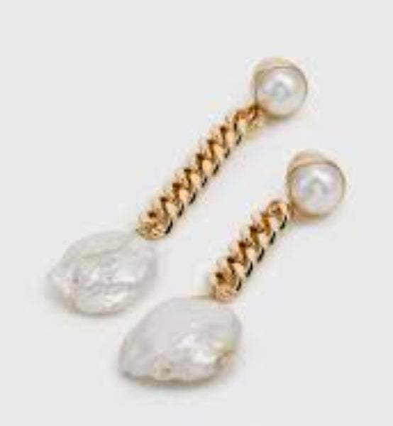 Dannijo Kate Gold Tone & Faux Pearl Asymmetric Chain Drop Earrings