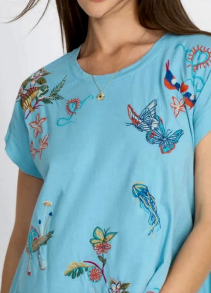 Johnny Was Zoe Embroidered Draped T-Shirt Small