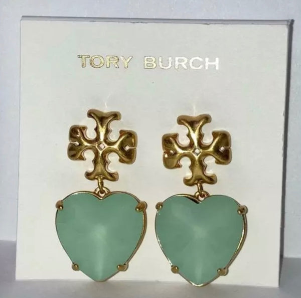 Tory Burch Roxanne Roxanne Crystal Heart Drop Earrings in Green