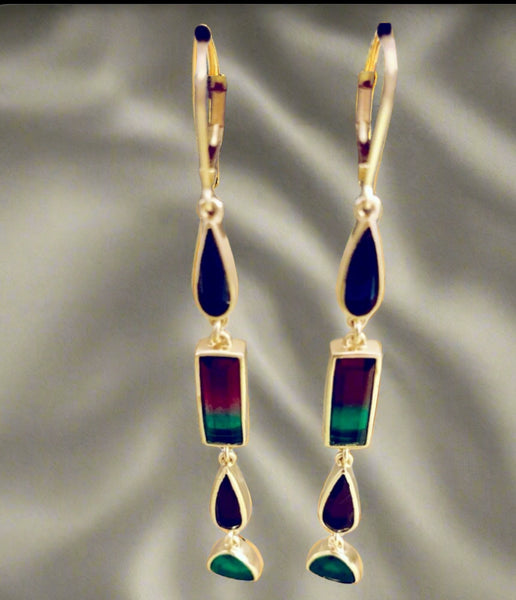 The Sole Society Hoop Gold Lineal Earrings with Multi Colorful Stones