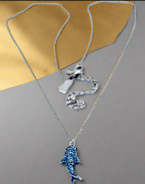 Kate Spade Un-Symmetry Blue Cz Shark Blue Whale Dolphin Sliver Necklace