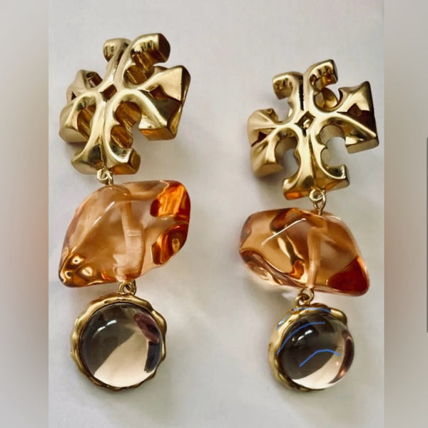 Tory Burch Roxanne Stone Double Drop Earrings Pale Papaya