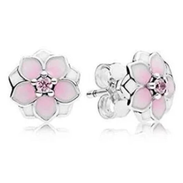 Pandora Pink Magnolia Blooms Stud CZ Earrings