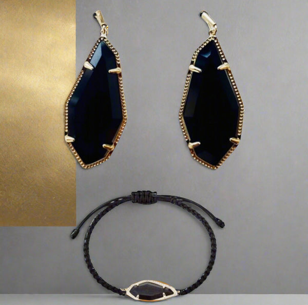 Kendra Scott Muriel Friendship Bracelet & Muriel Drop Earrings In Gold/Black Cats Eye