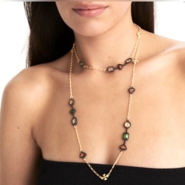 Tory Burch Roxanne Chain Necklace Black Resin & Glass